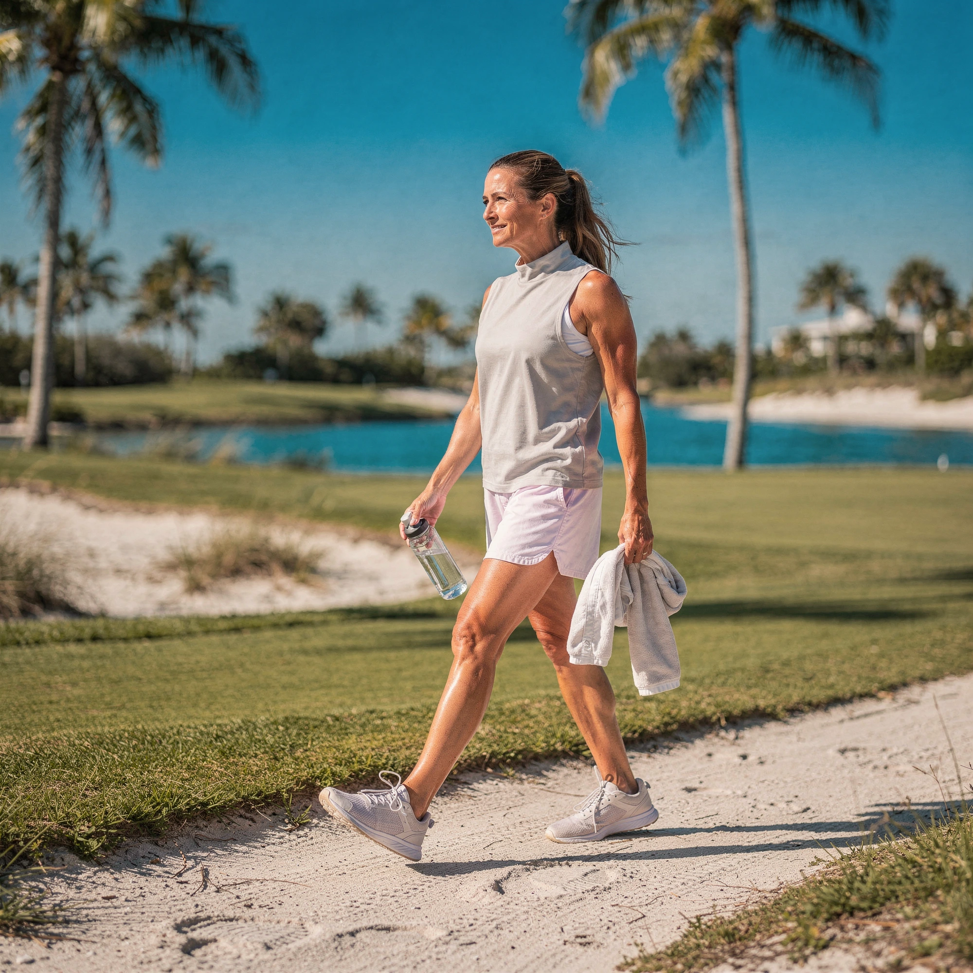 Active woman with a water bottle outdoors in Southwest Florida - urologist care process for Sanibel, FL patients